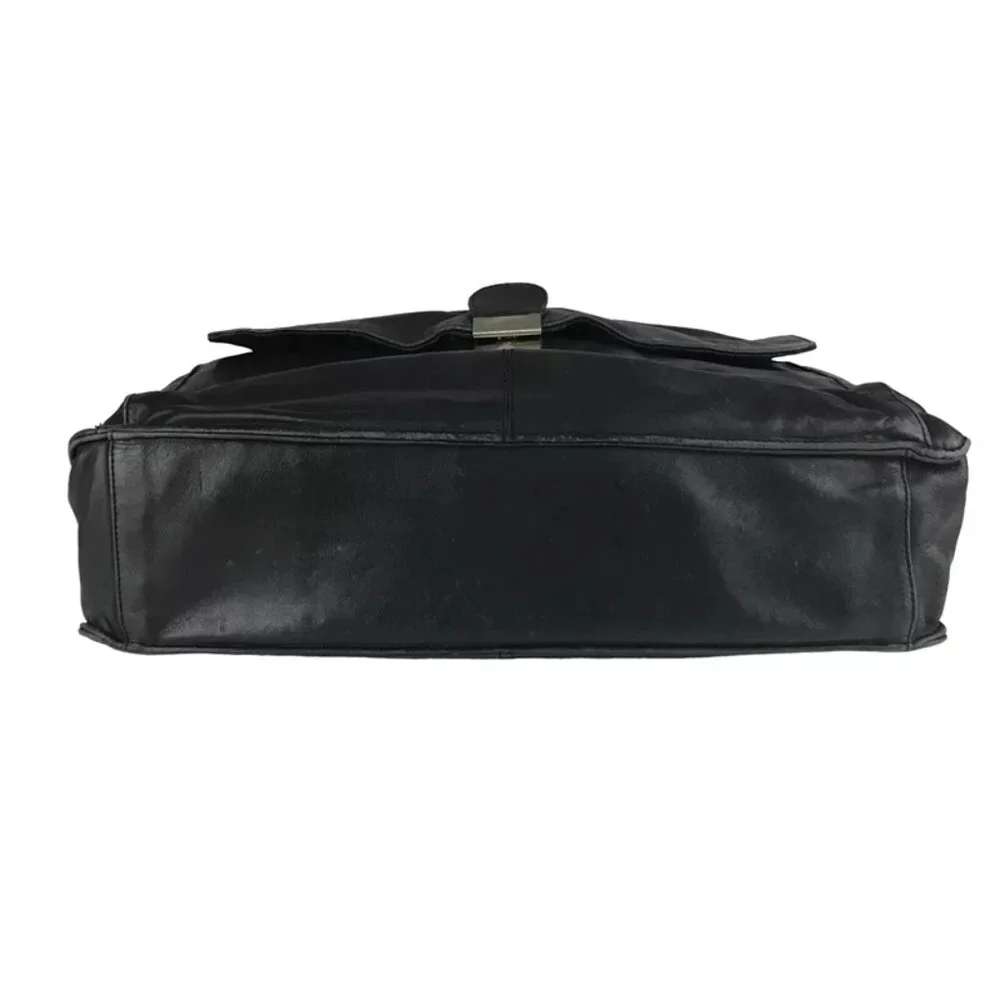 Kenneth Cole Unisex Black Leather‎ Inner Pockets Detachable Straps Messenger Bag